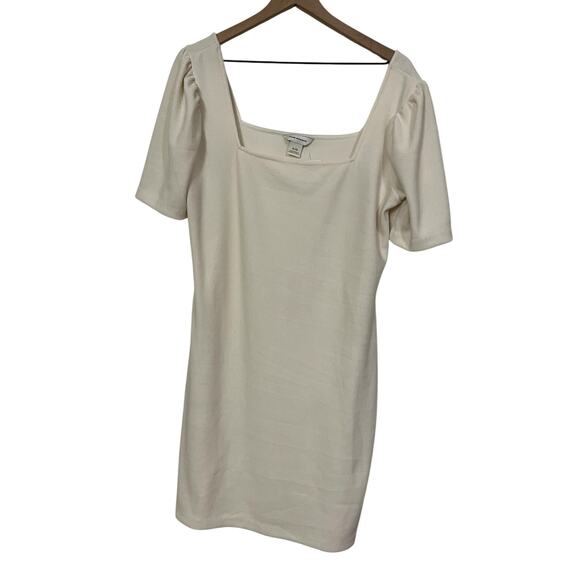 Club Monaco Womens Puff Sleeve Cream Ribbed Mini Dress Size XL - Picture 1 of 5